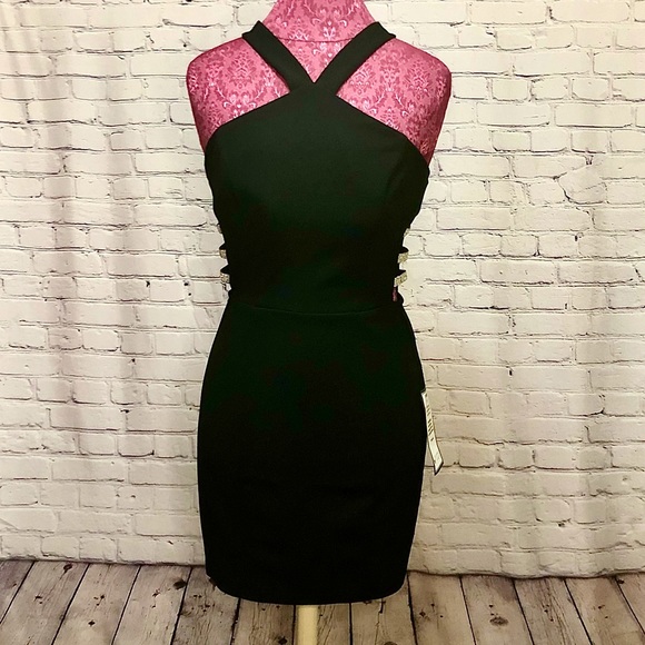 Womans black dress w/rhinestone side details. NWT - Picture 2 of 13